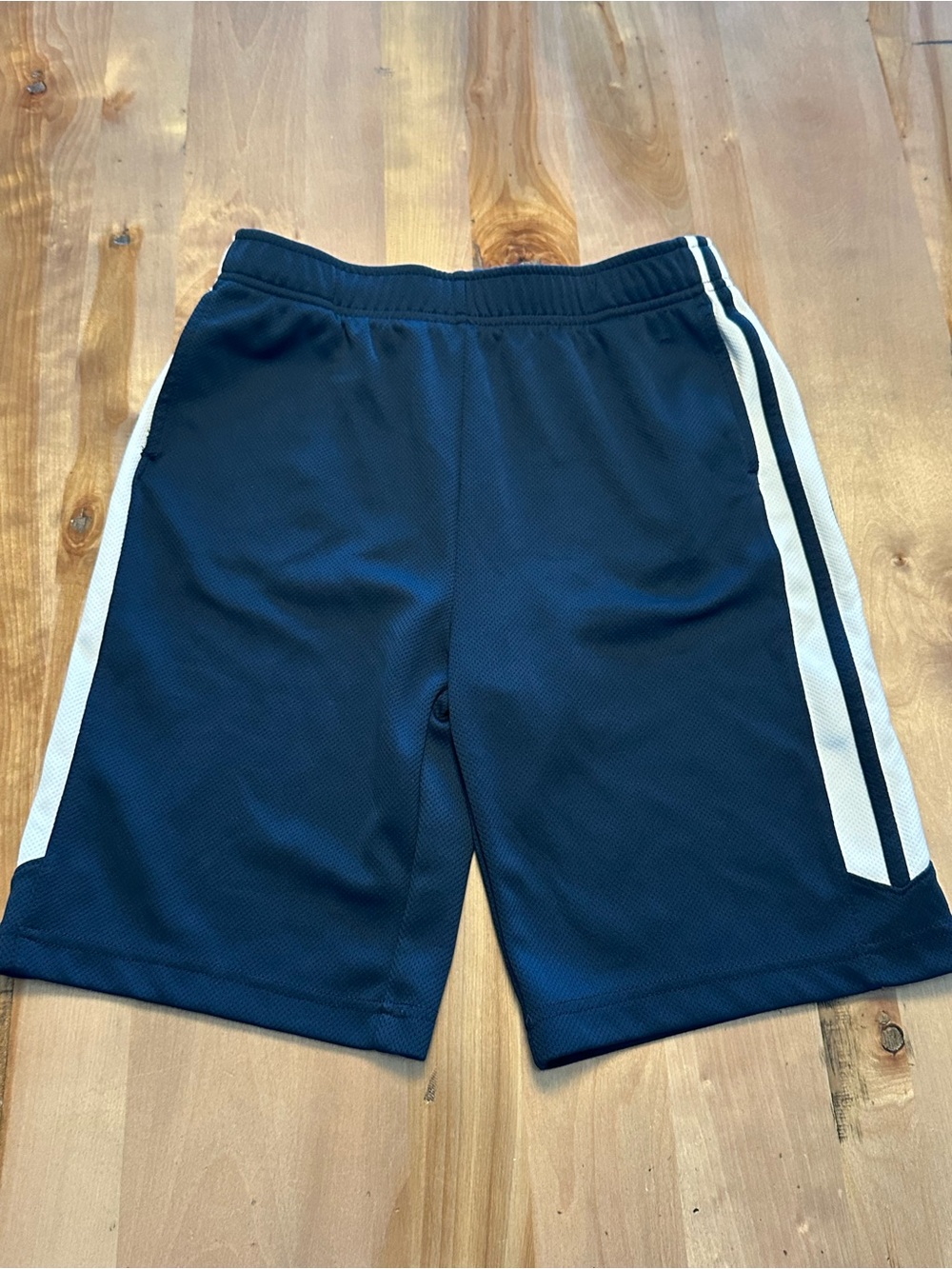 Lands' End Navy Shorts with White Side Stripe